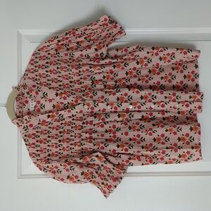 Pink Floral Smocked Short-Sleeve Blouse